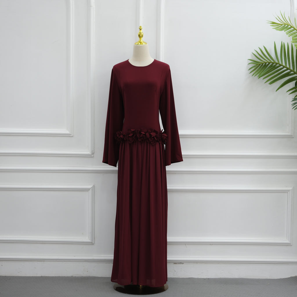 Ayla Floral Waist Maxi Dress - Burgundy