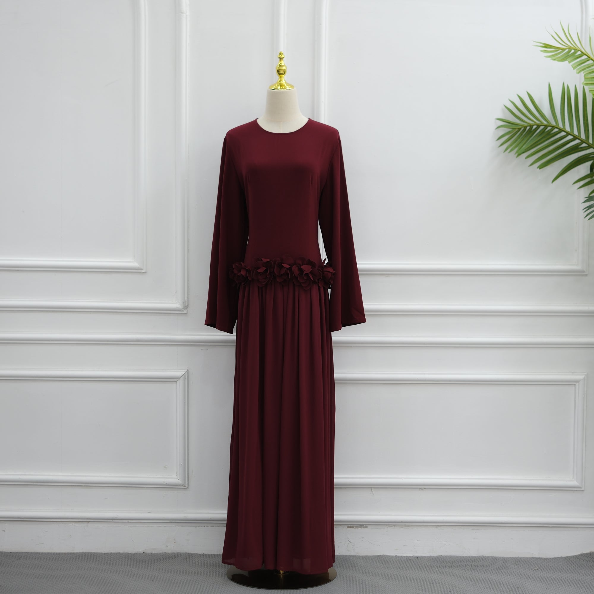 Ayla Floral Waist Maxi Dress - Burgundy
