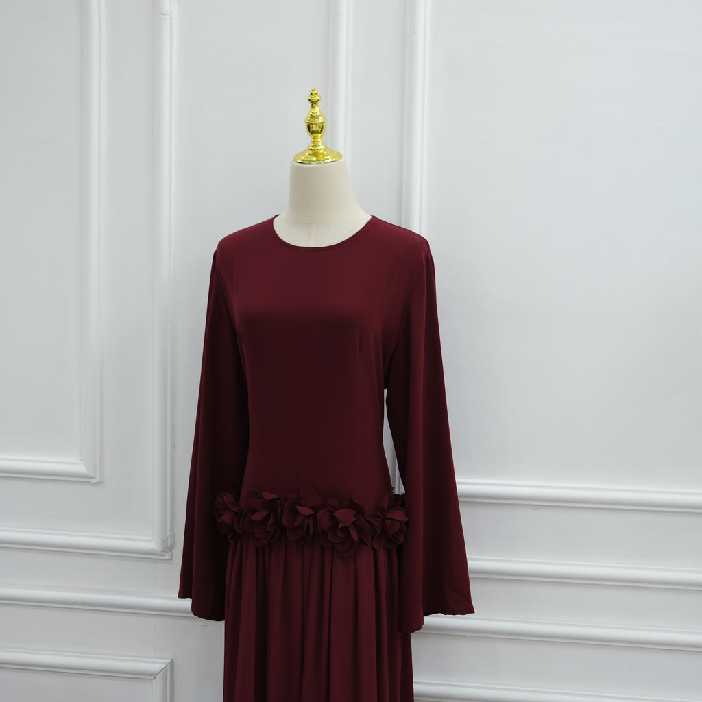 Ayla Floral Waist Maxi Dress - Burgundy