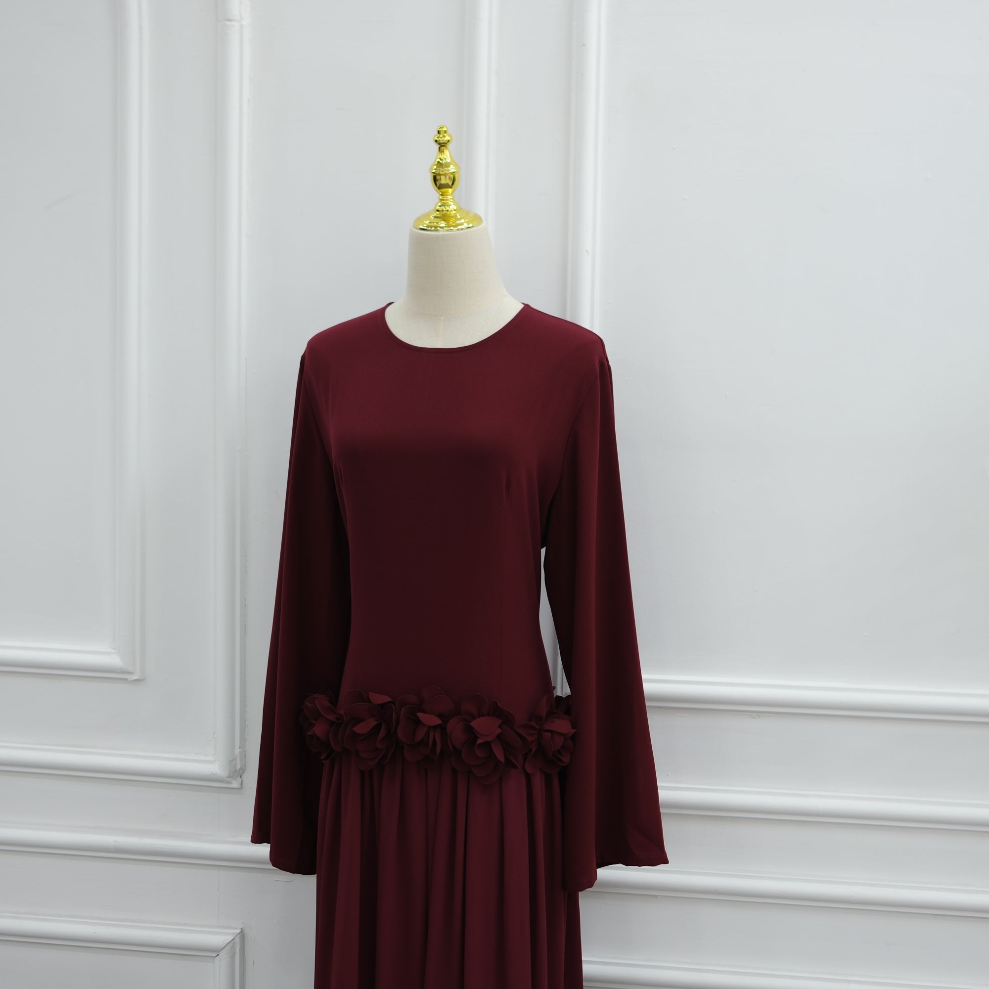 Ayla Floral Waist Maxi Dress - Burgundy