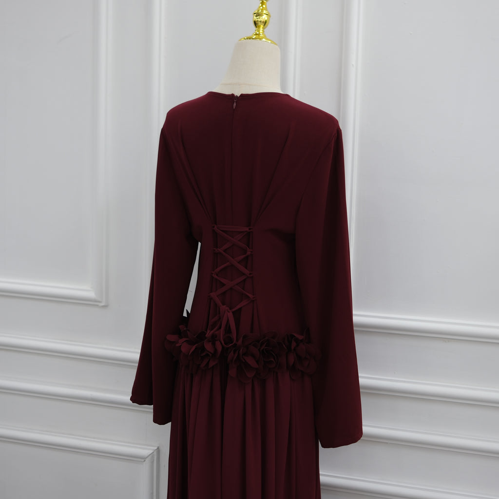 Ayla Floral Waist Maxi Dress - Burgundy