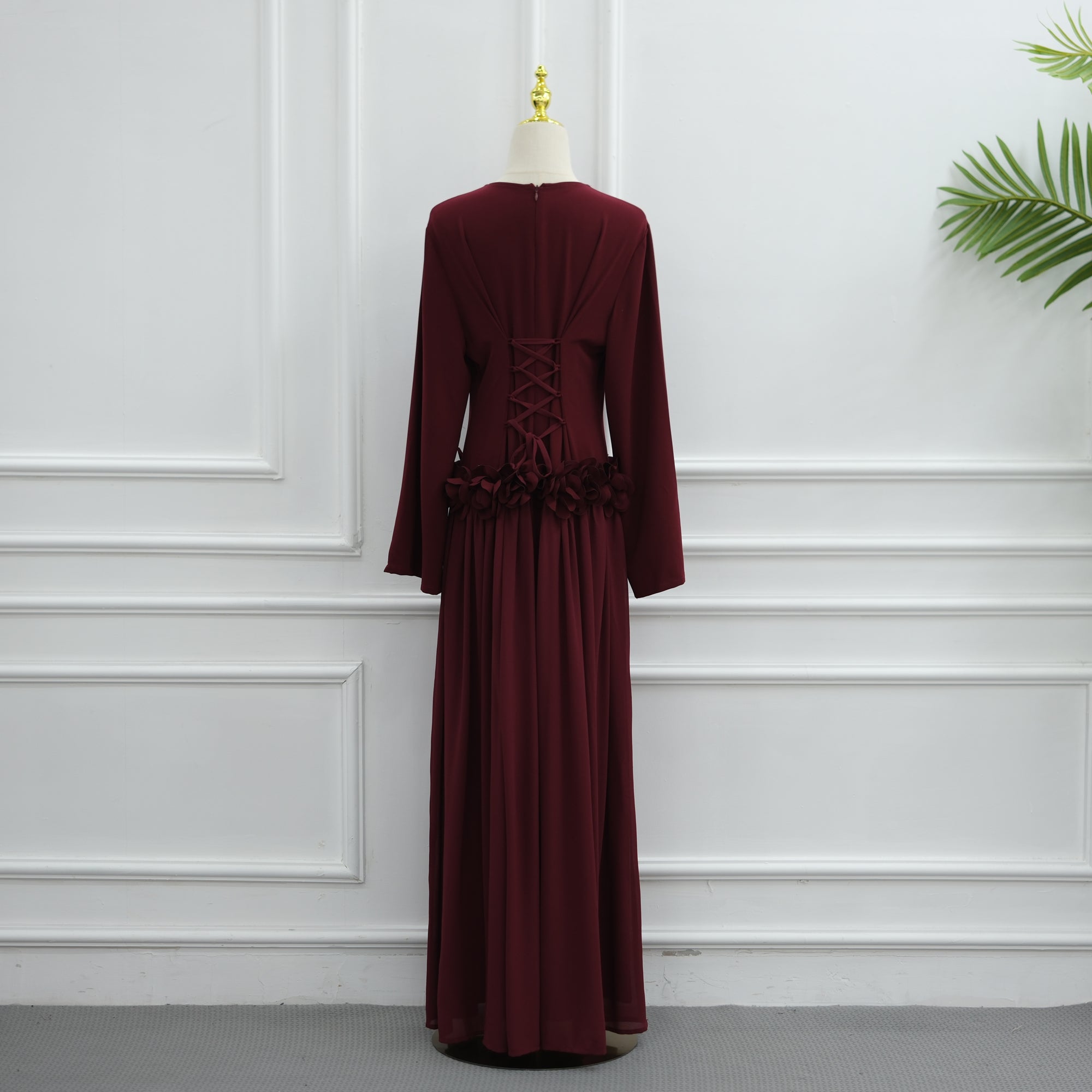 Ayla Floral Waist Maxi Dress - Burgundy