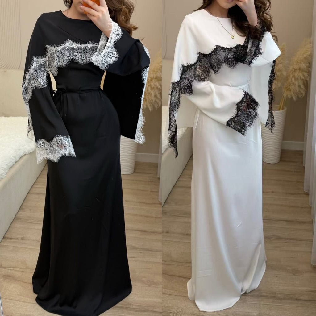 Celeste Lace Shawl Dress - Black