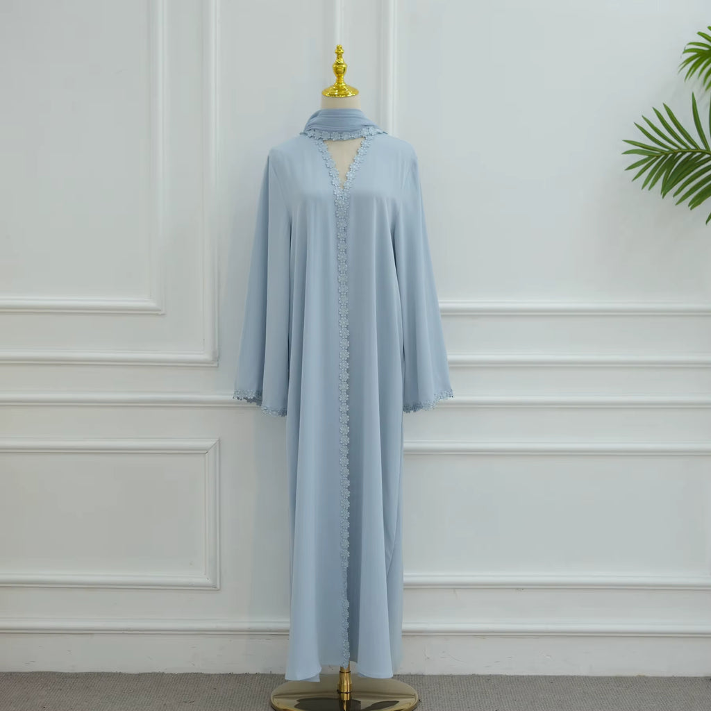 Maya Floral Edge Abaya Set - Baby Blue