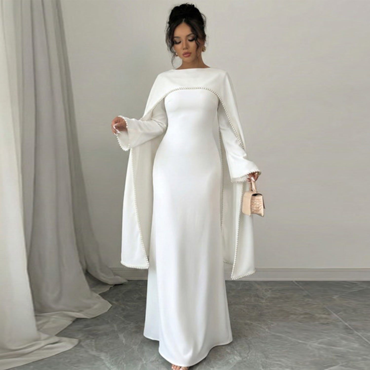 Layla Pearl Shawl Dress - White