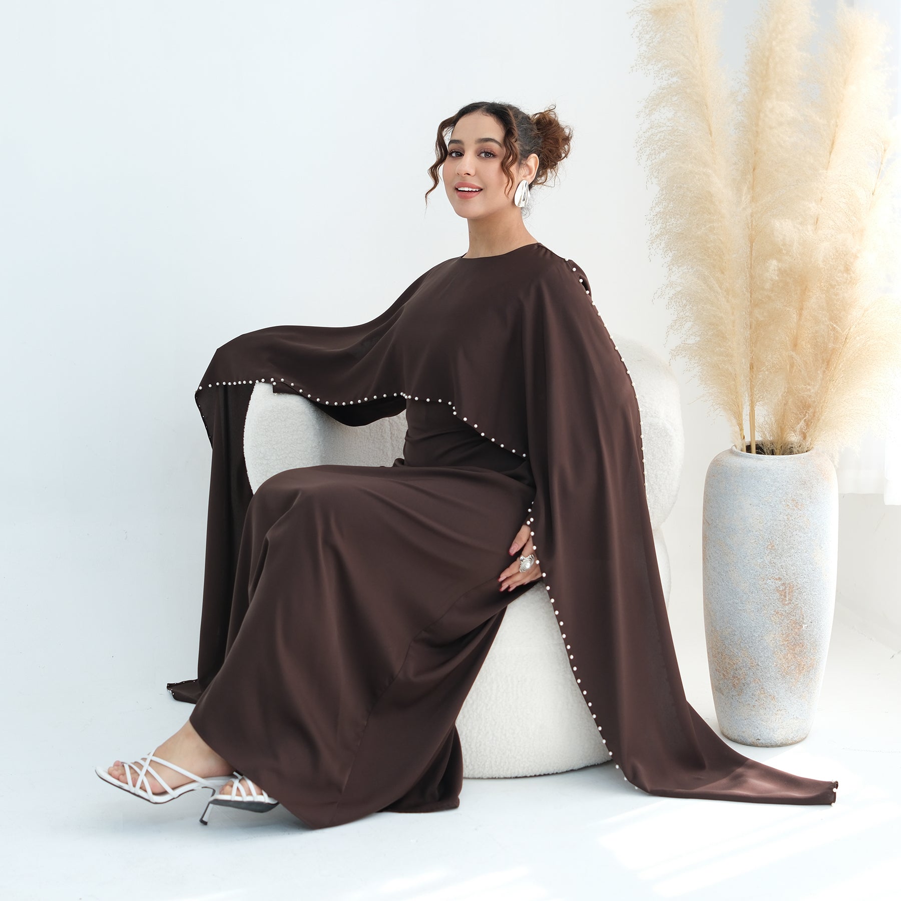 Layla Pearl Shawl Dress - Coffee