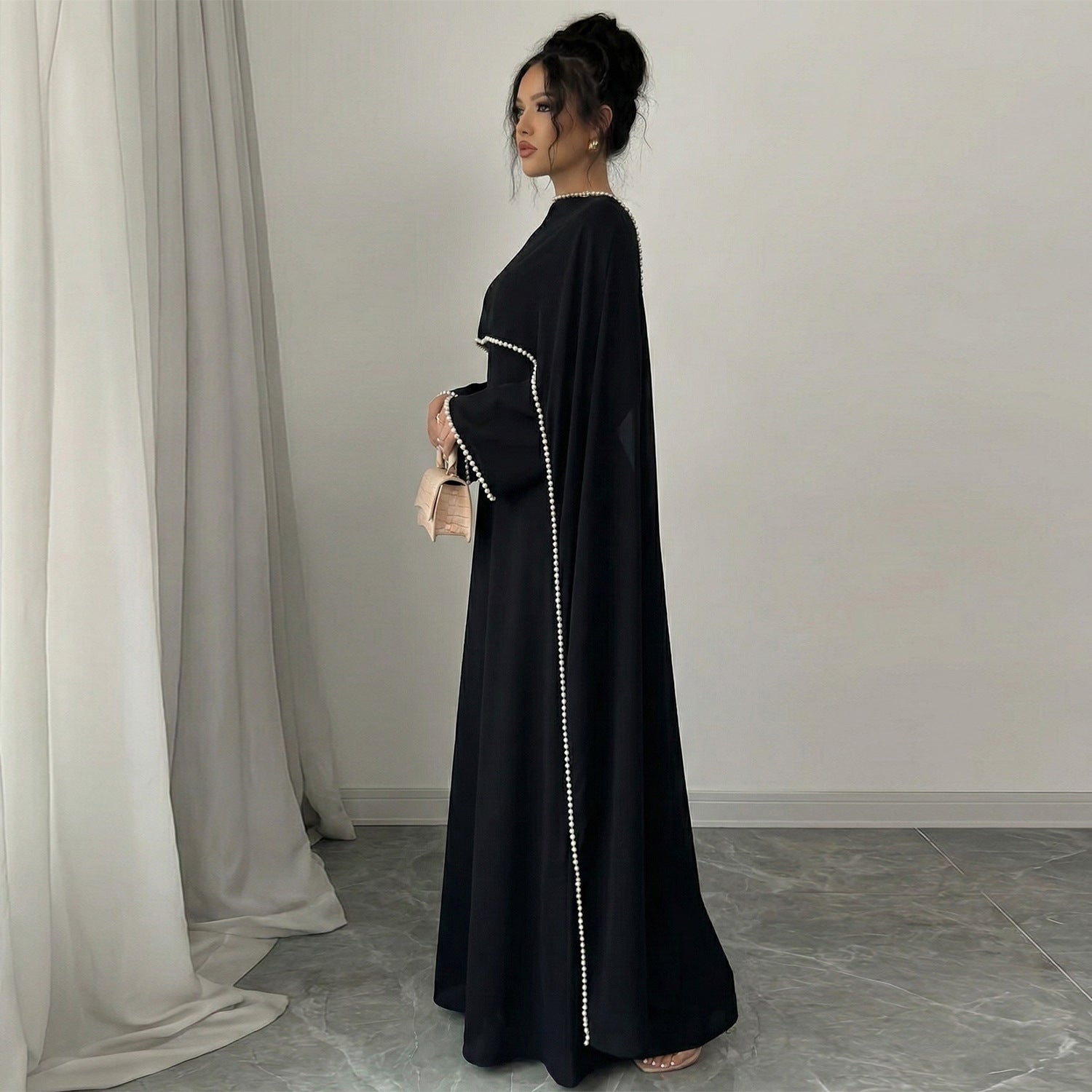 Layla Pearl Shawl Dress - Black