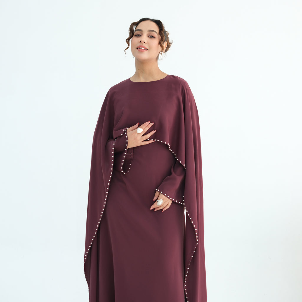 Layla Pearl Shawl Dress - Burgundy