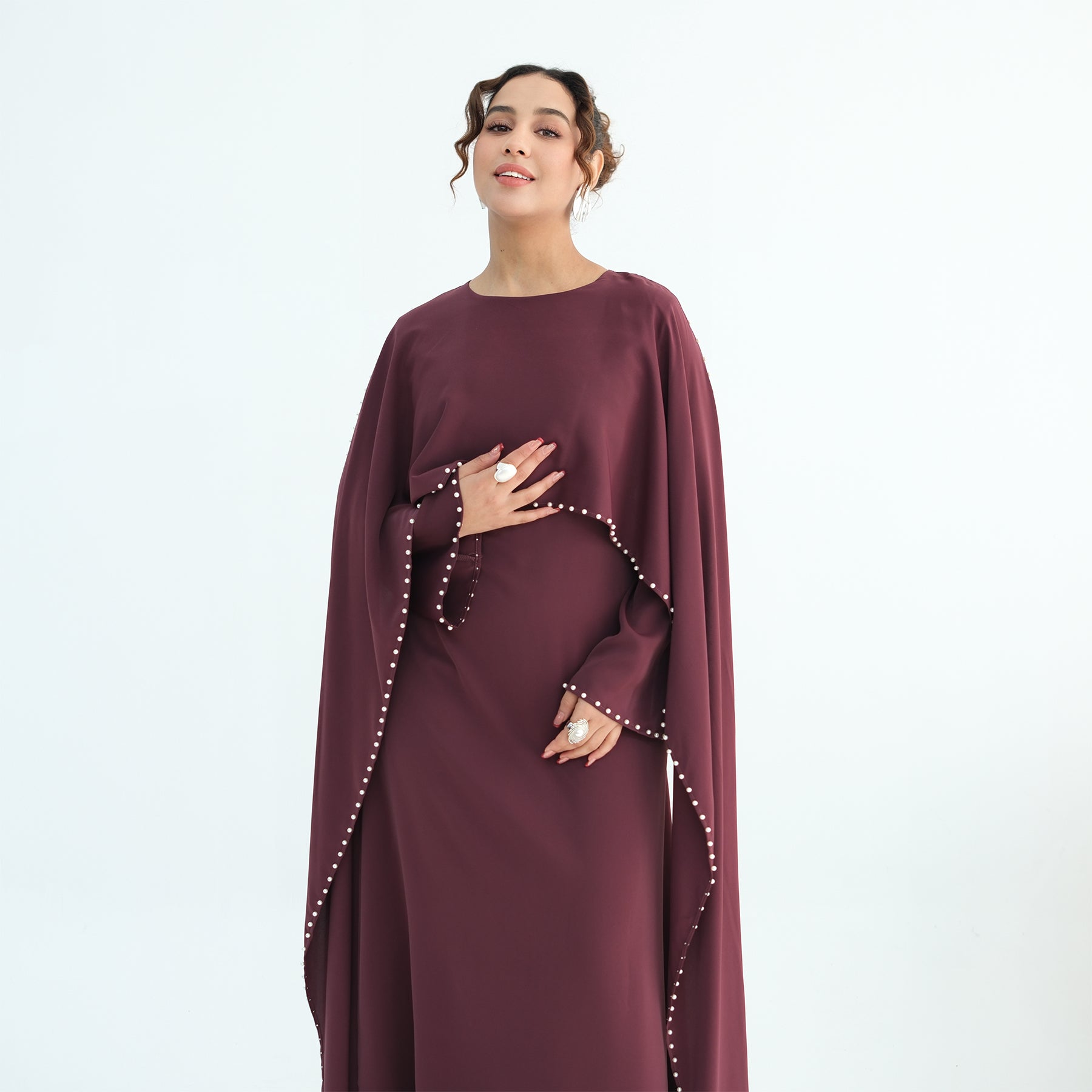 Layla Pearl Shawl Dress - Burgundy