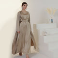 Marla Satin Diamond Trim Modest Dress - Beige