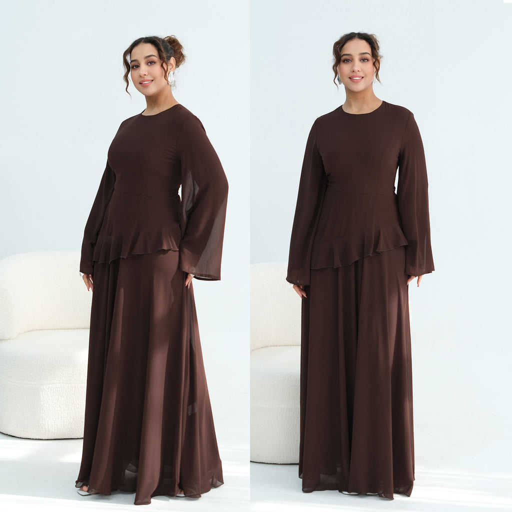 Aurelia Ruffle Maxi Dress - Brown