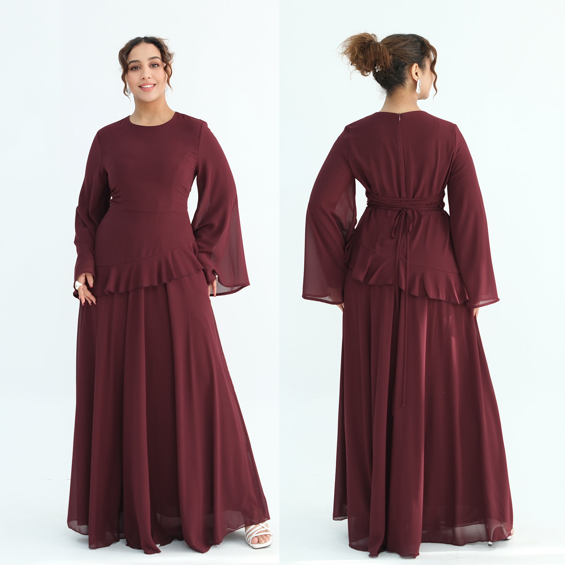 Aurelia Ruffle Maxi Dress - Burgundy