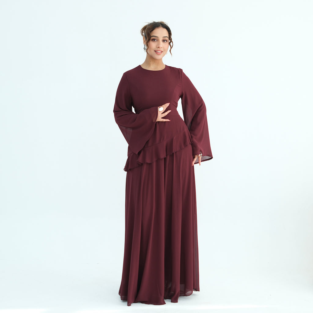 Aurelia Ruffle Maxi Dress - Burgundy