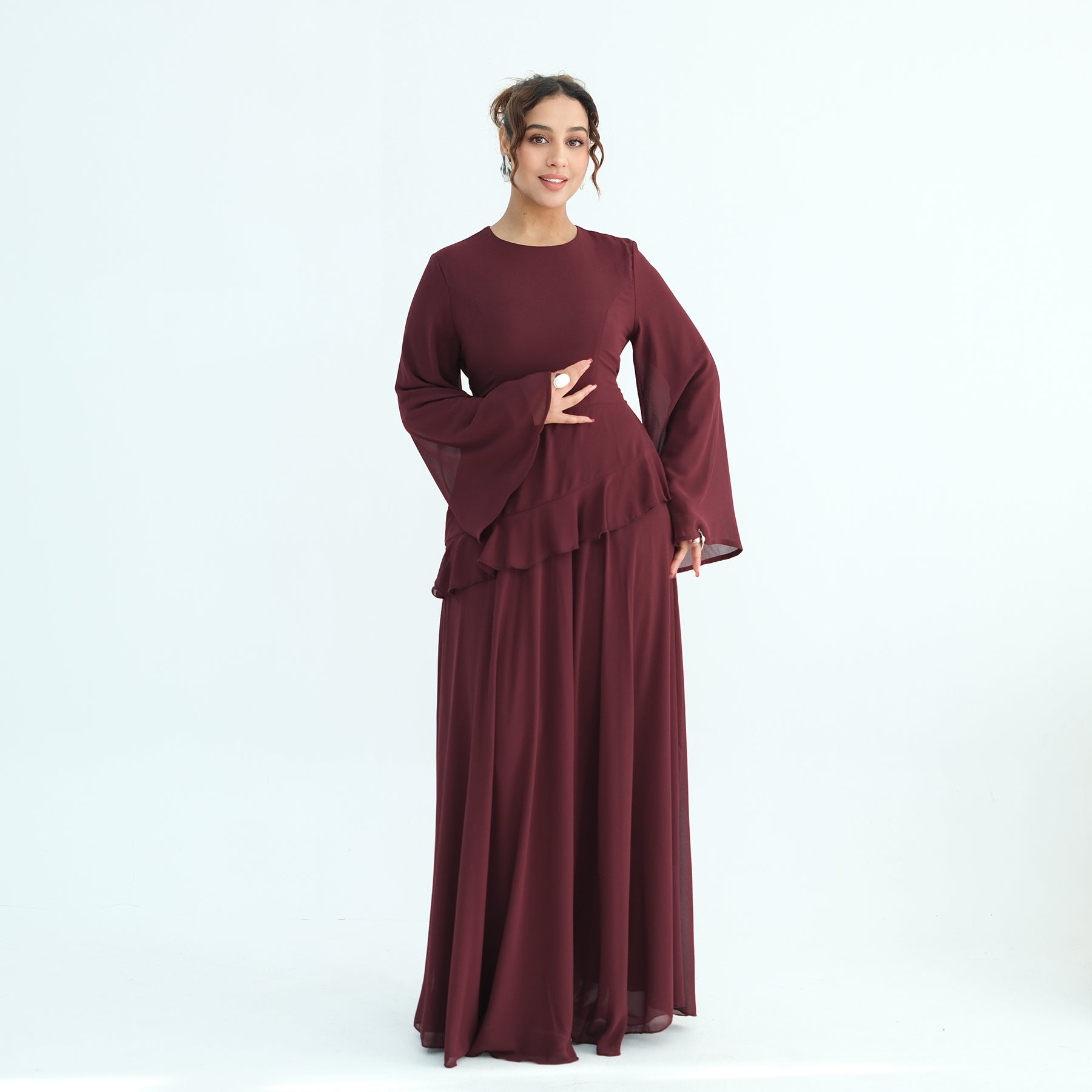 Aurelia Ruffle Maxi Dress - Burgundy
