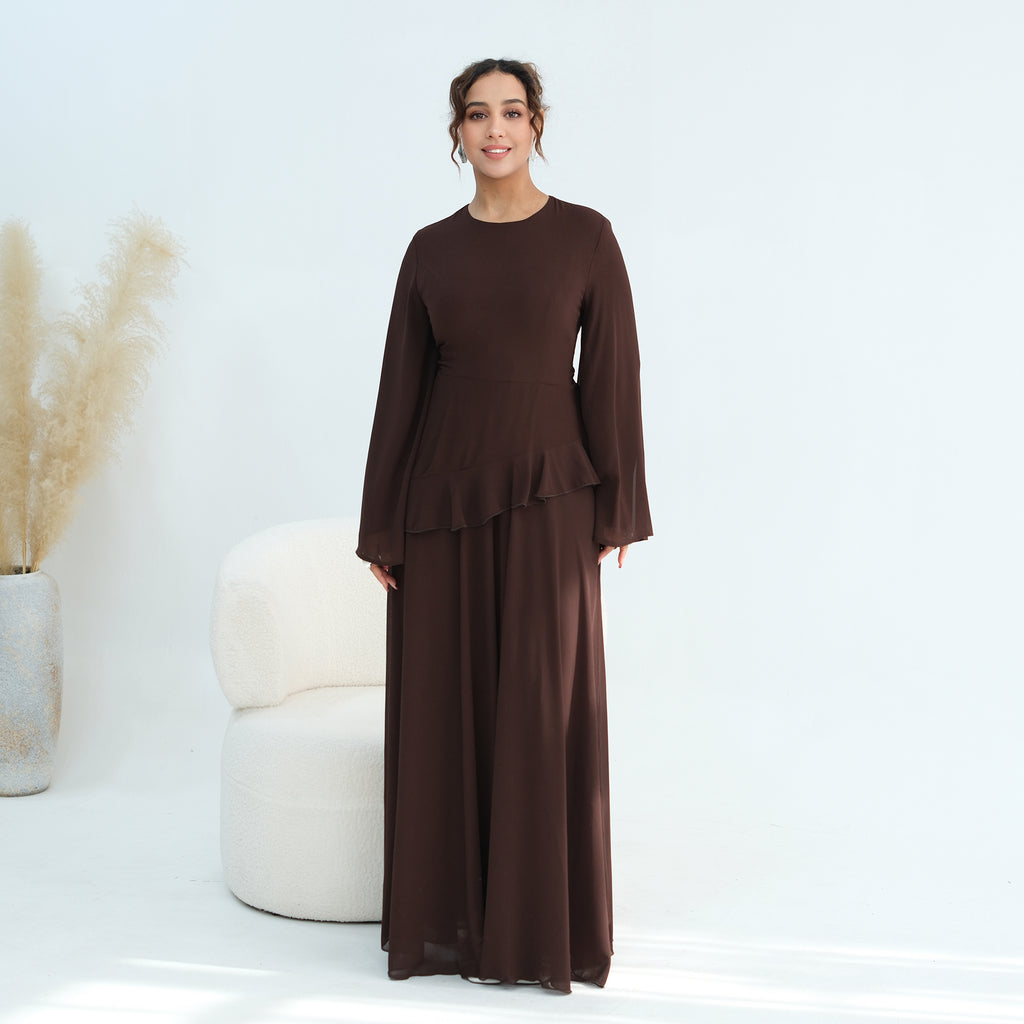 Aurelia Ruffle Maxi Dress - Brown