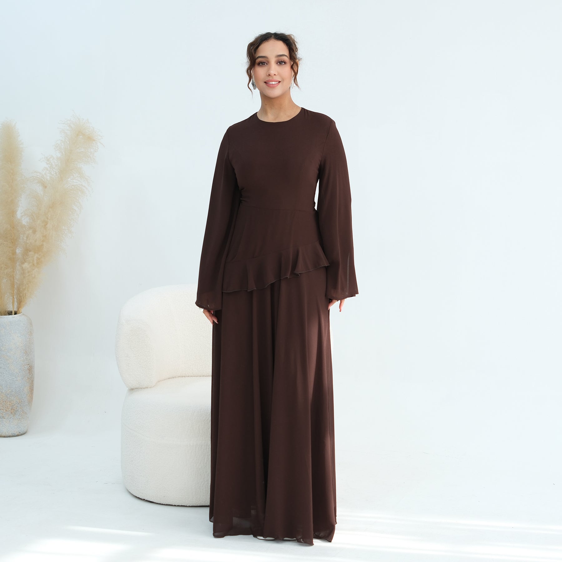 Aurelia Ruffle Maxi Dress - Brown
