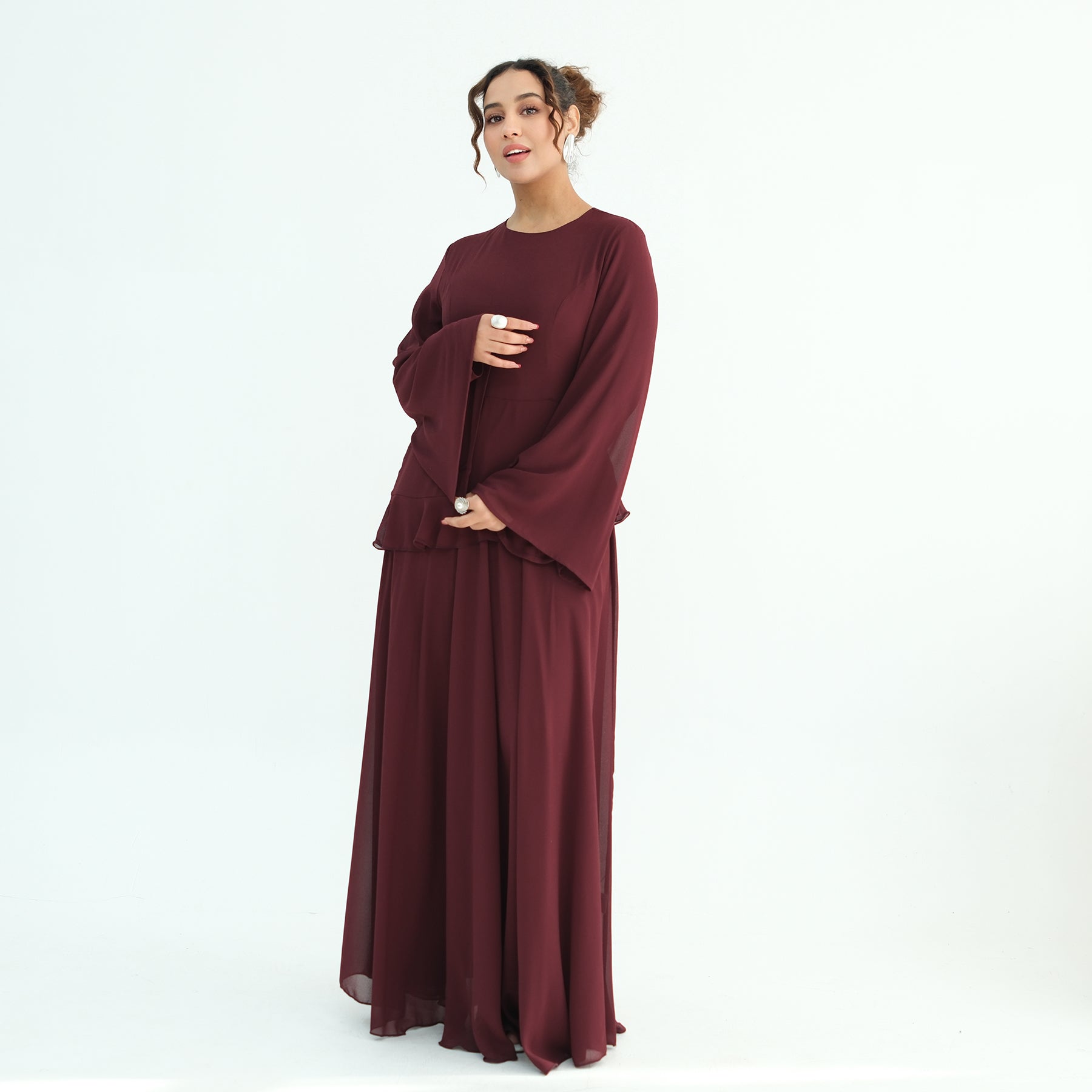 Aurelia Ruffle Maxi Dress - Burgundy