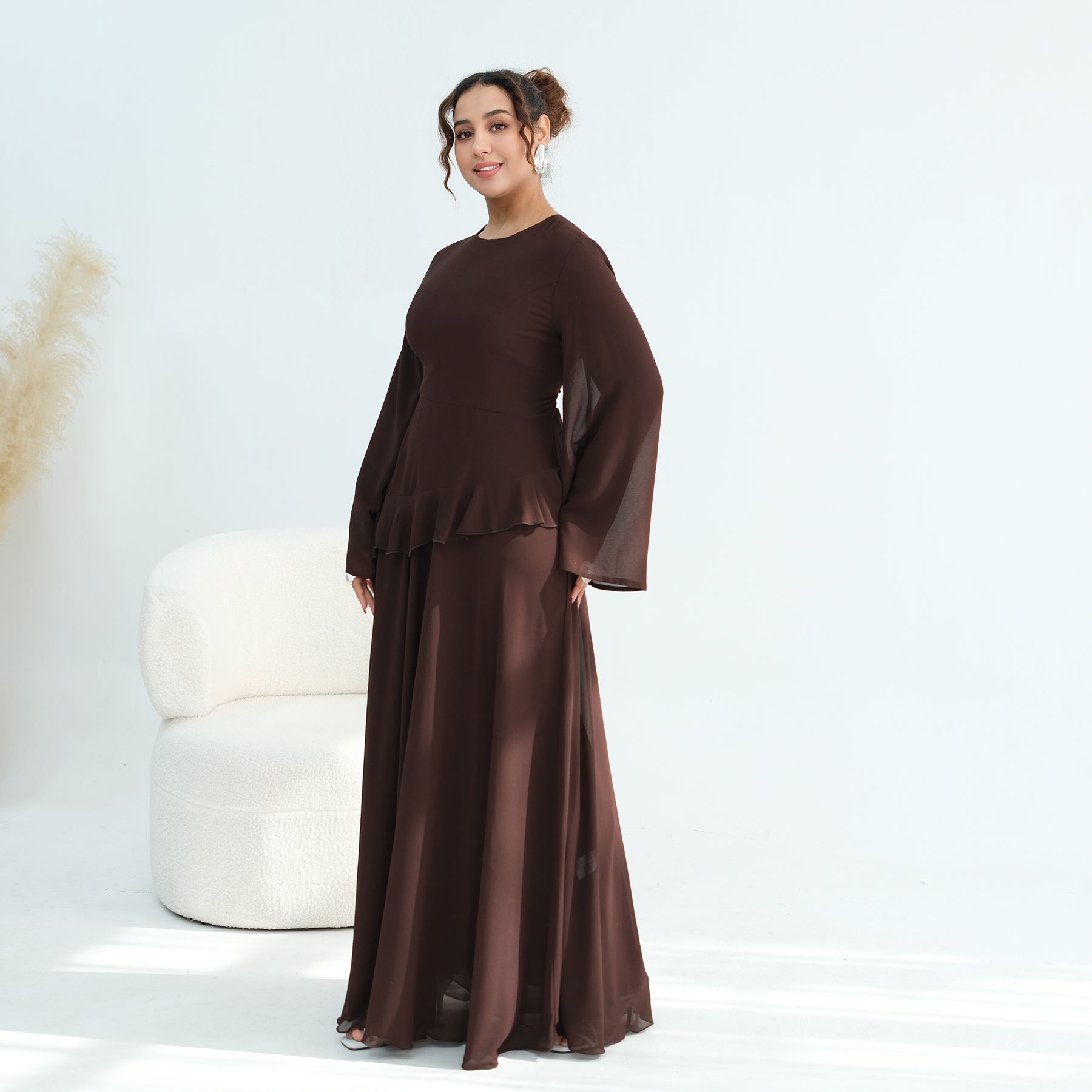 Aurelia Ruffle Maxi Dress - Brown