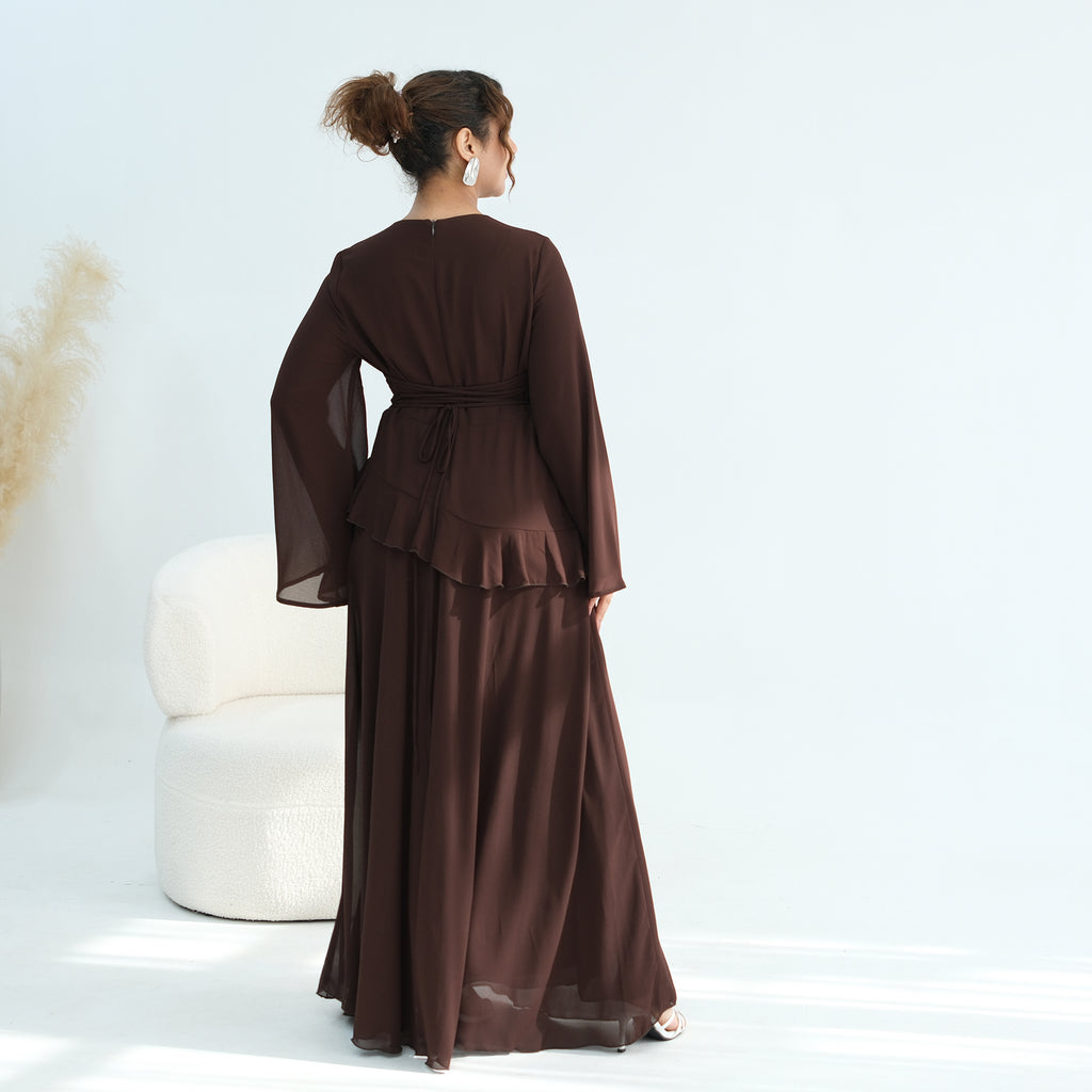 Aurelia Ruffle Maxi Dress - Brown