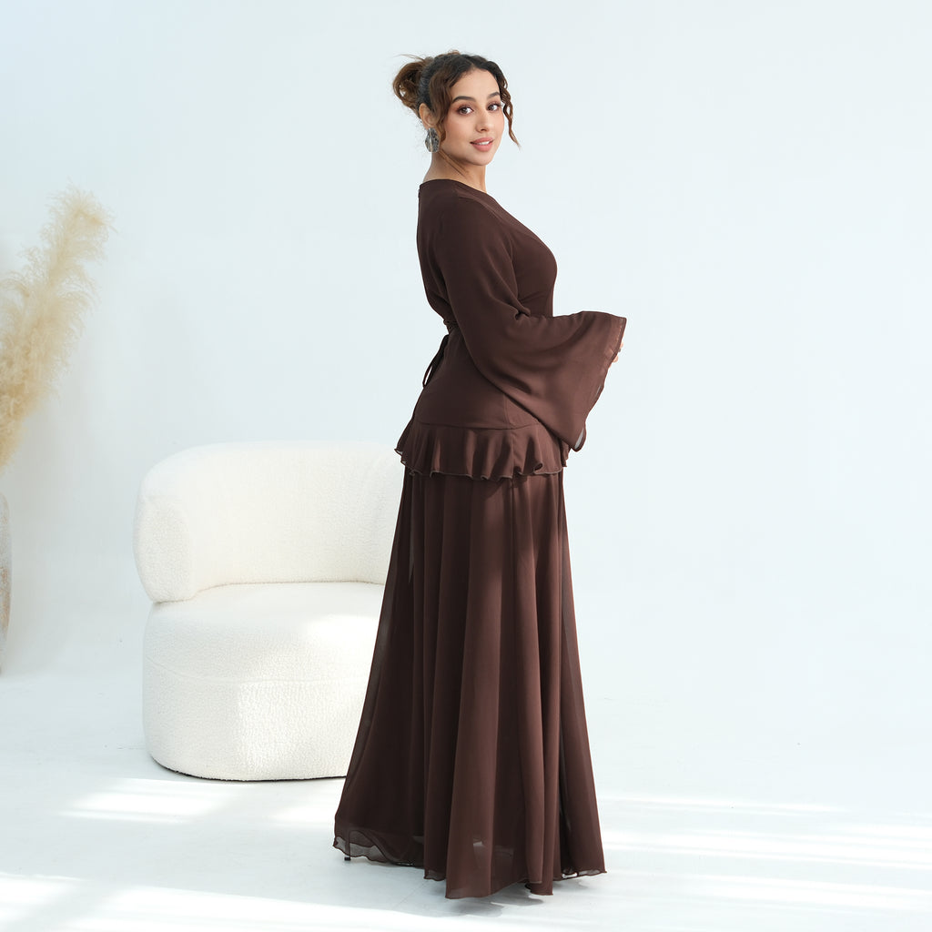 Aurelia Ruffle Maxi Dress - Brown