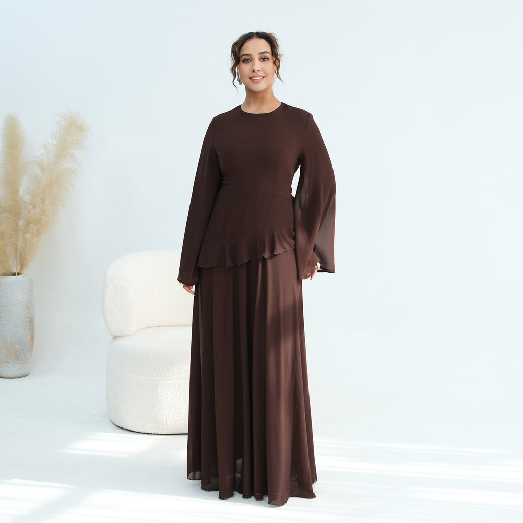 Aurelia Ruffle Maxi Dress - Brown