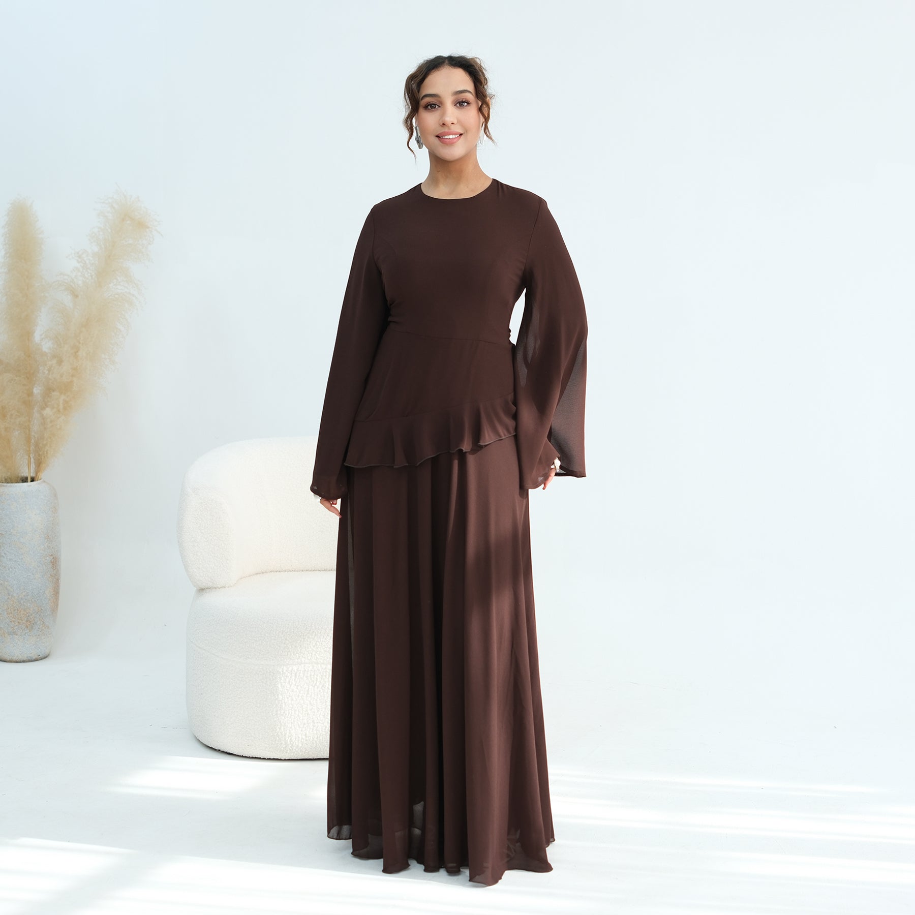 Aurelia Ruffle Maxi Dress - Brown