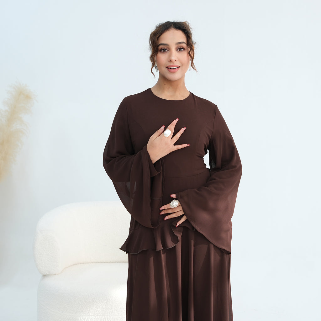 Aurelia Ruffle Maxi Dress - Brown