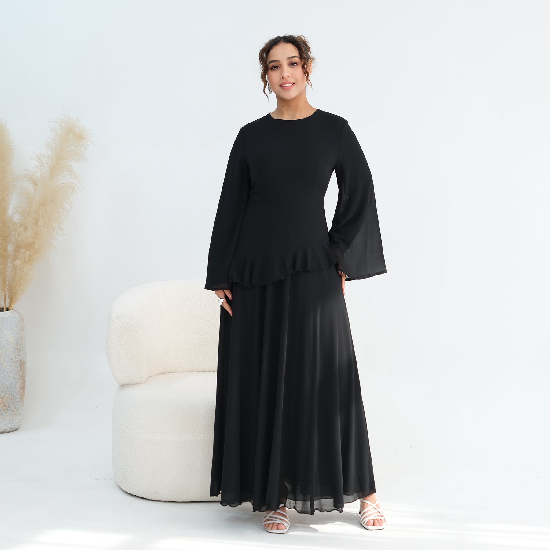 Aurelia Ruffle Maxi Dress - Black