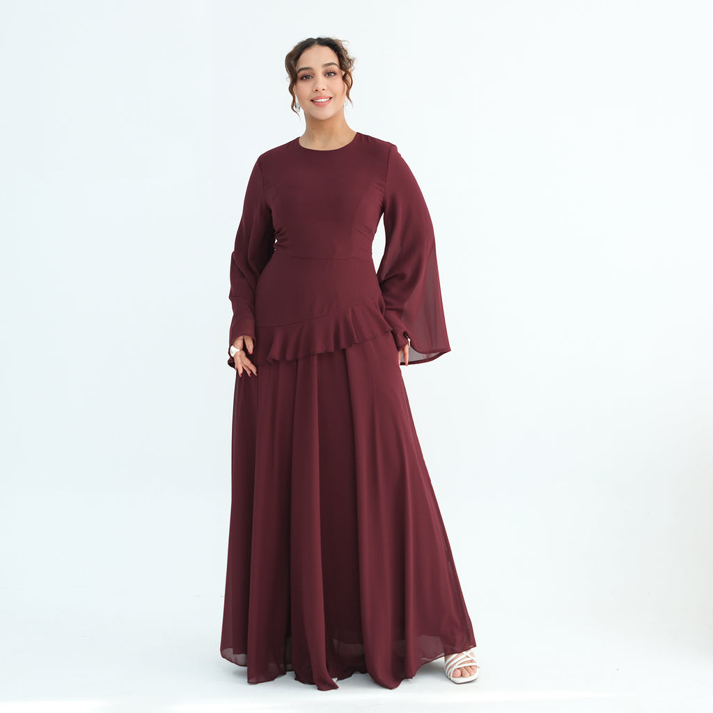 Aurelia Ruffle Maxi Dress - Burgundy