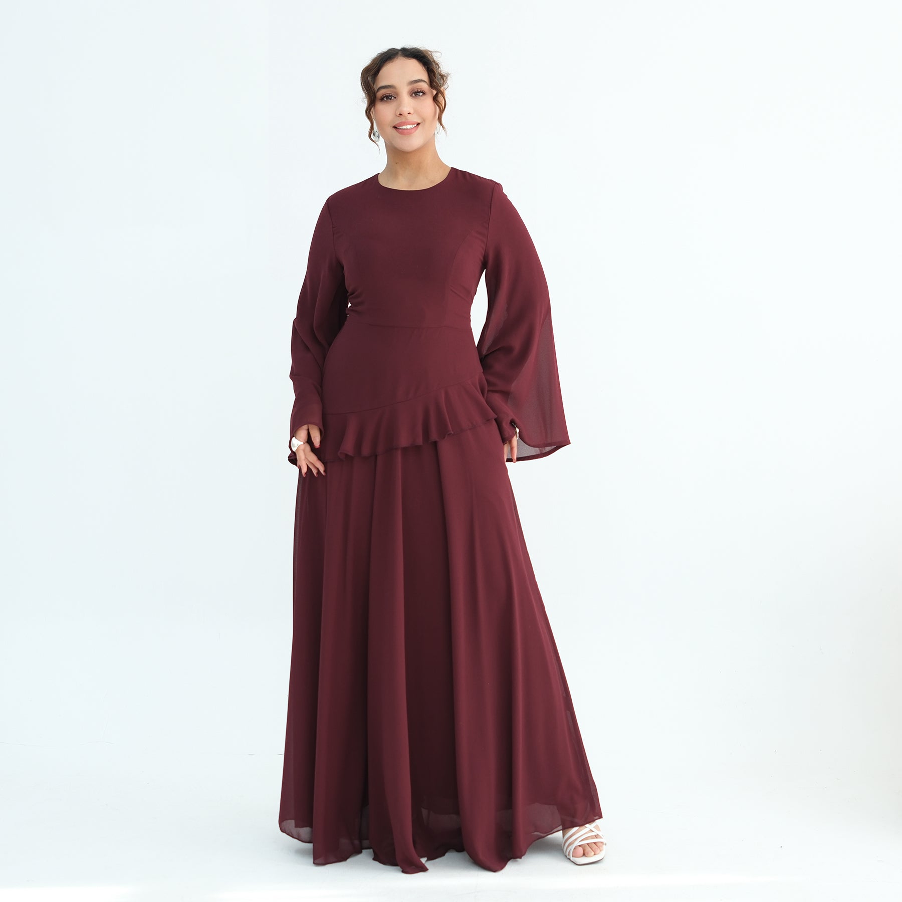 Aurelia Ruffle Maxi Dress - Burgundy