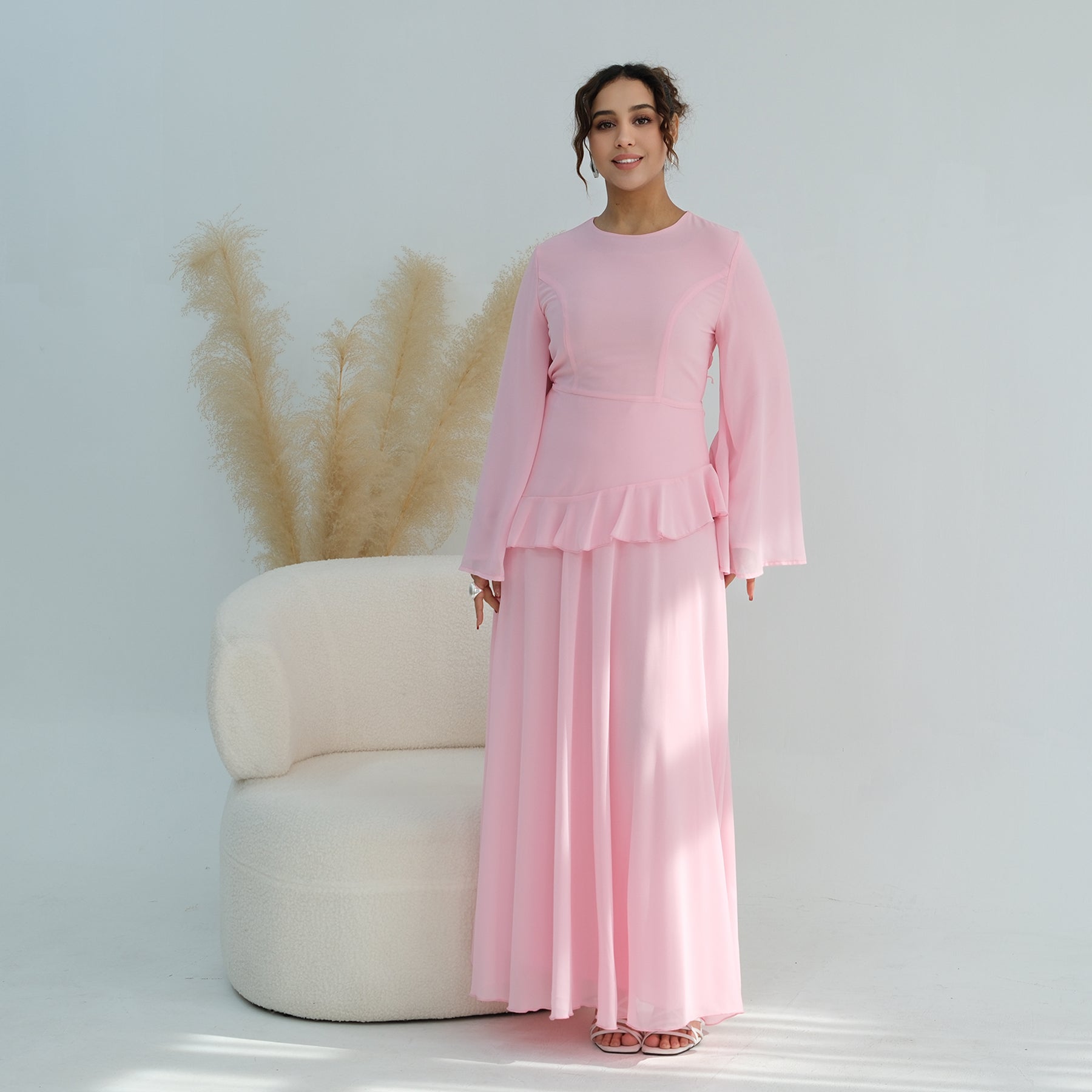 Aurelia Ruffle Maxi Dress - Baby Pink