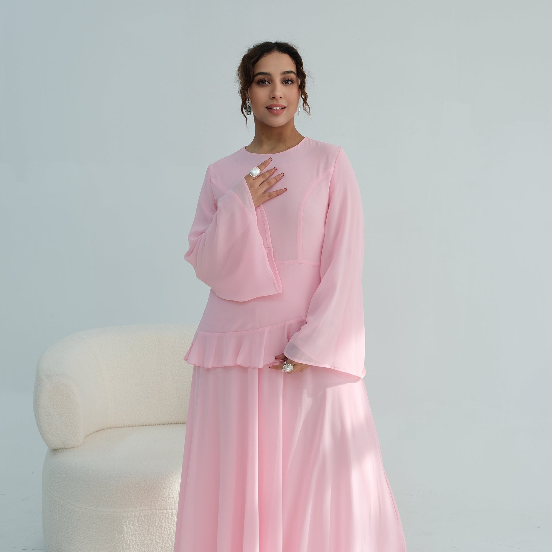 Aurelia Ruffle Maxi Dress - Baby Pink
