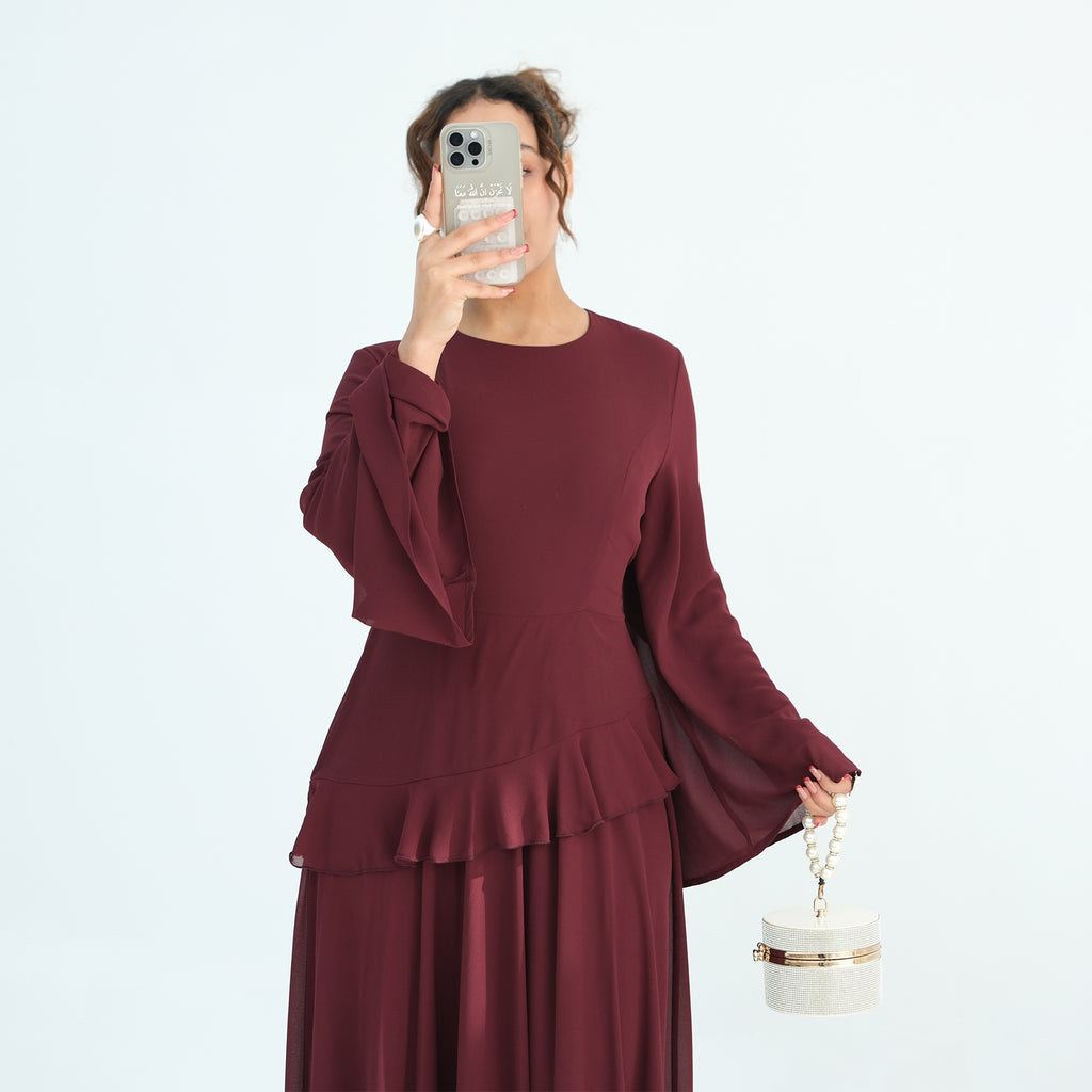 Aurelia Ruffle Maxi Dress - Burgundy