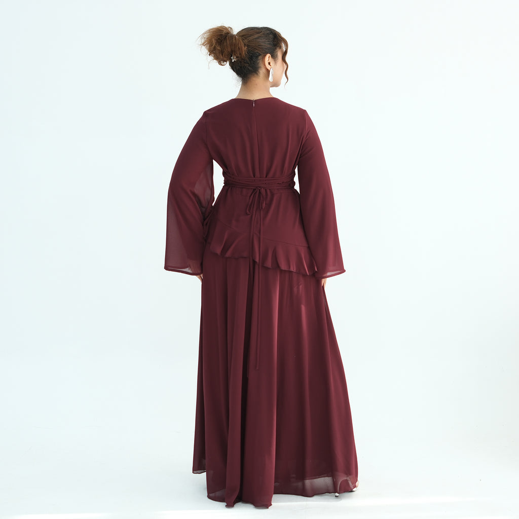 Aurelia Ruffle Maxi Dress - Burgundy