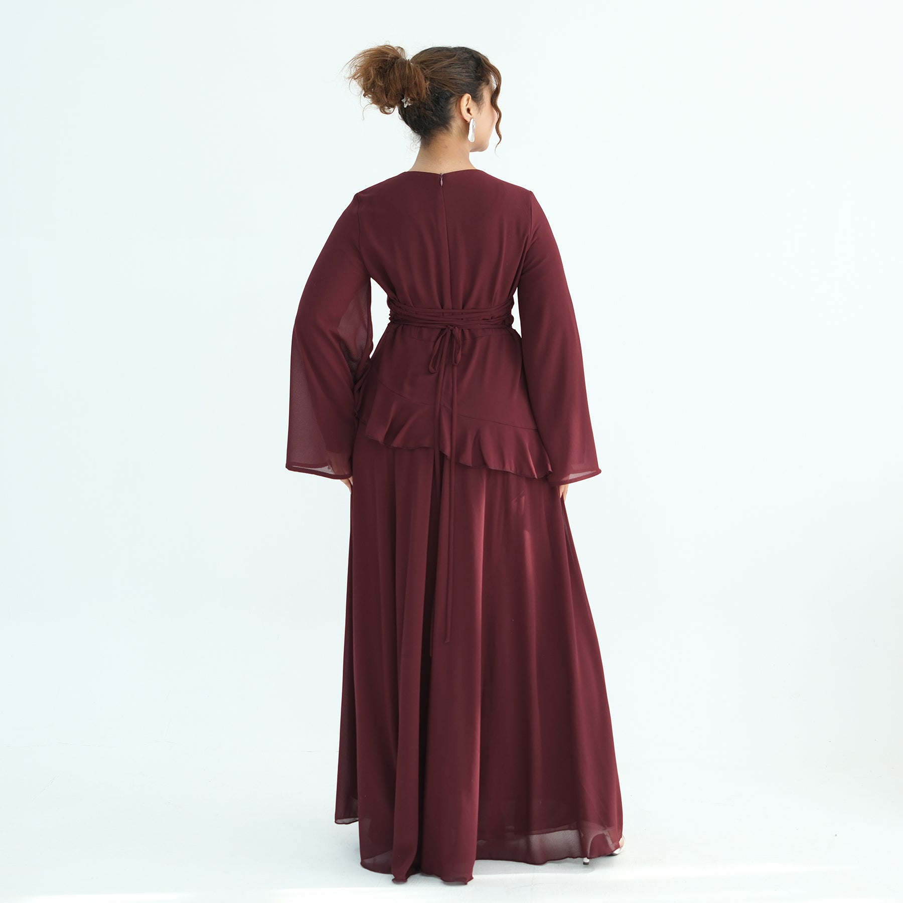Aurelia Ruffle Maxi Dress - Burgundy