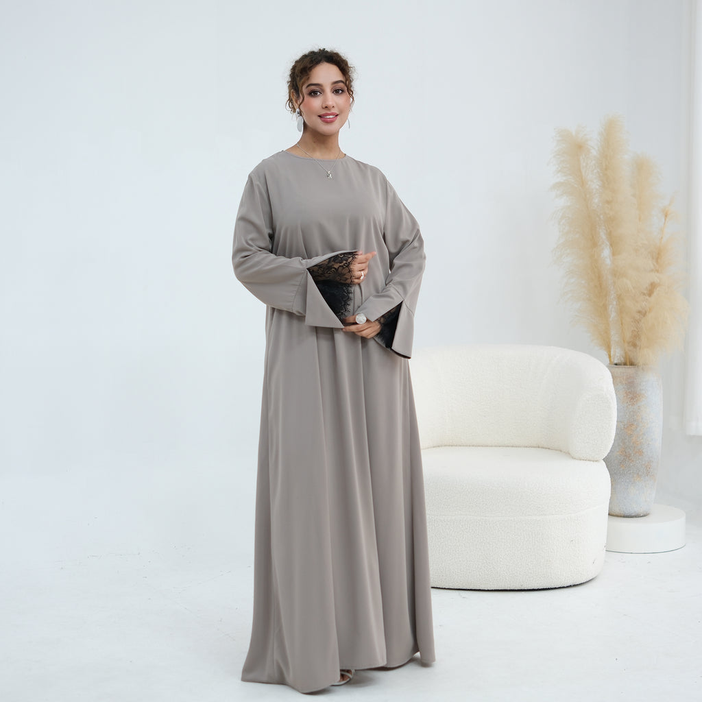 Amani Lace Cape Dress - Gray