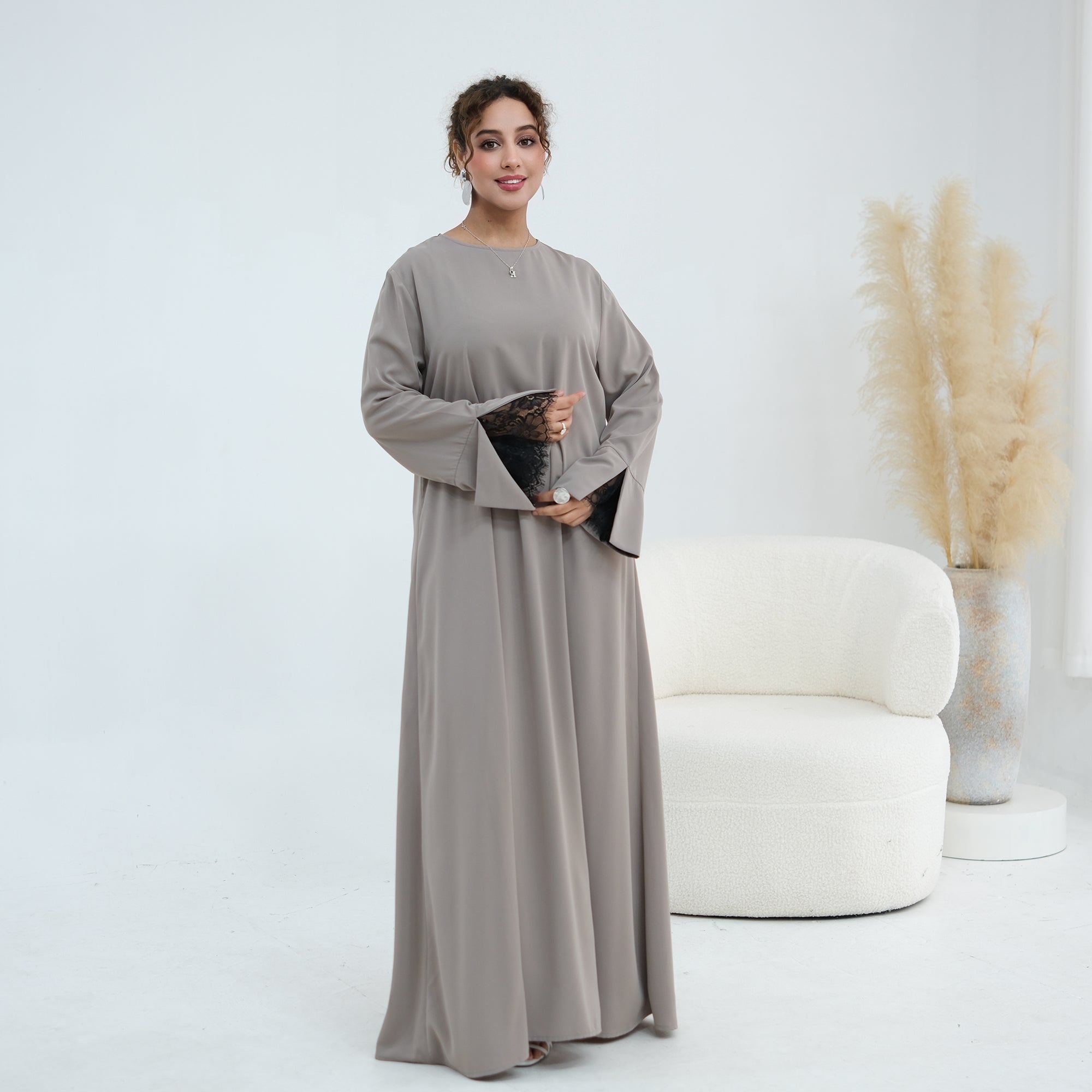 Amani Lace Cape Dress - Gray