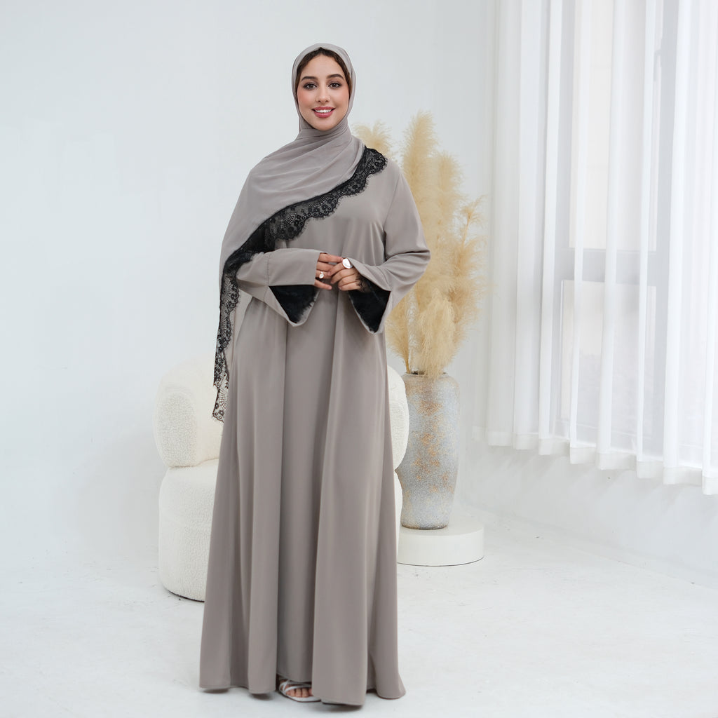 Amani Lace Cape Dress - Gray