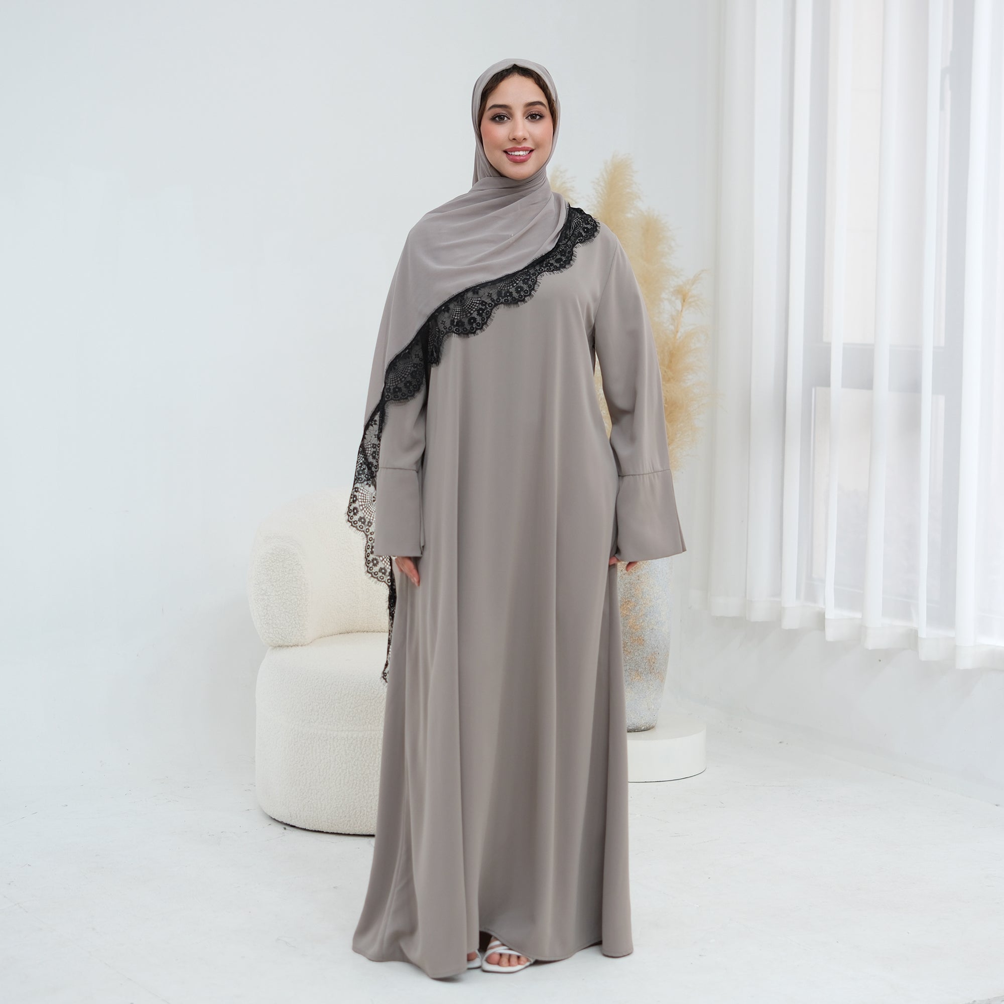 Amani Lace Cape Dress - Gray