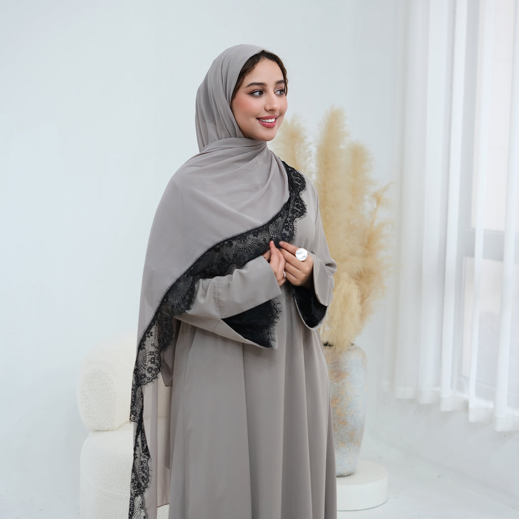 Amani Lace Cape Dress - Gray