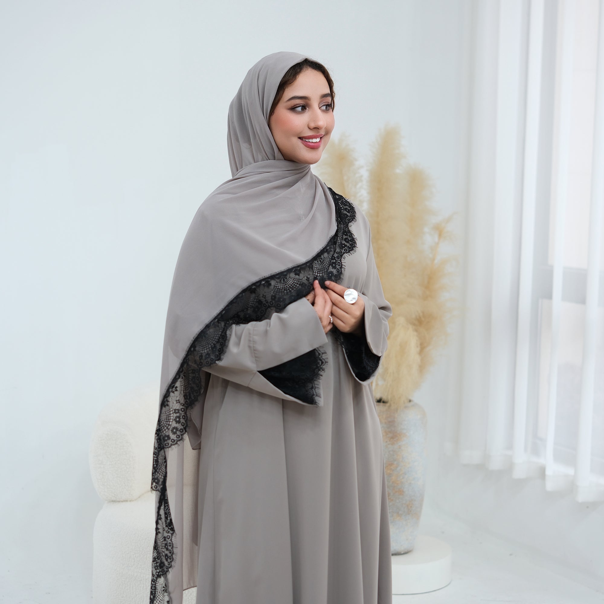 Amani Lace Cape Dress - Gray