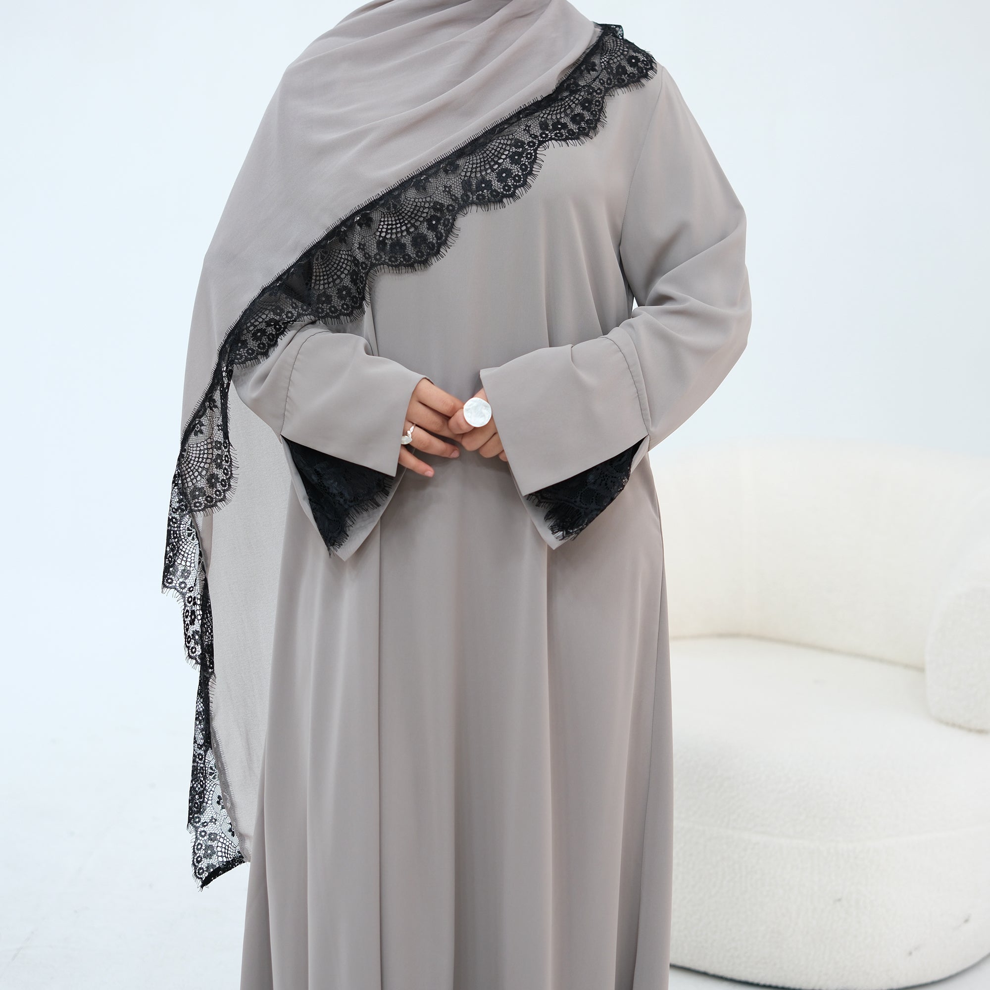 Amani Lace Cape Dress - Gray