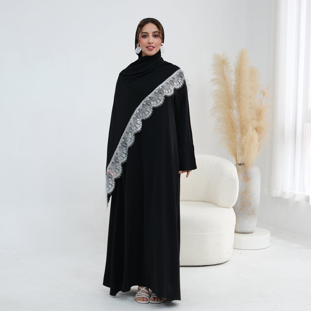 Amani Lace Cape Dress - Black/White