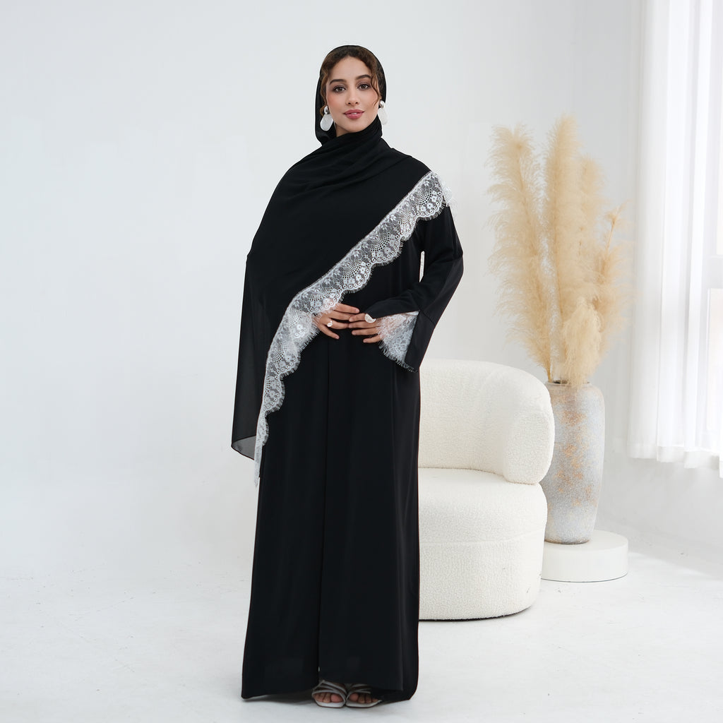 Amani Lace Cape Dress - Black/White