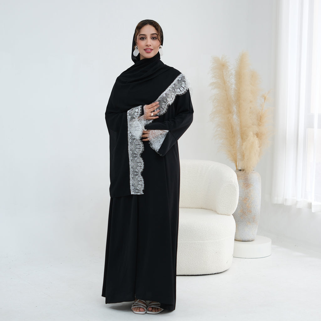 Amani Lace Cape Dress - Black/White
