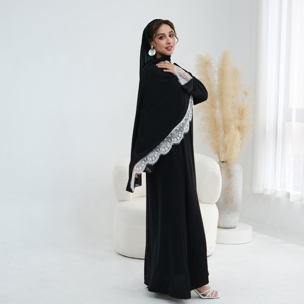 Amani Lace Cape Dress - Black/White