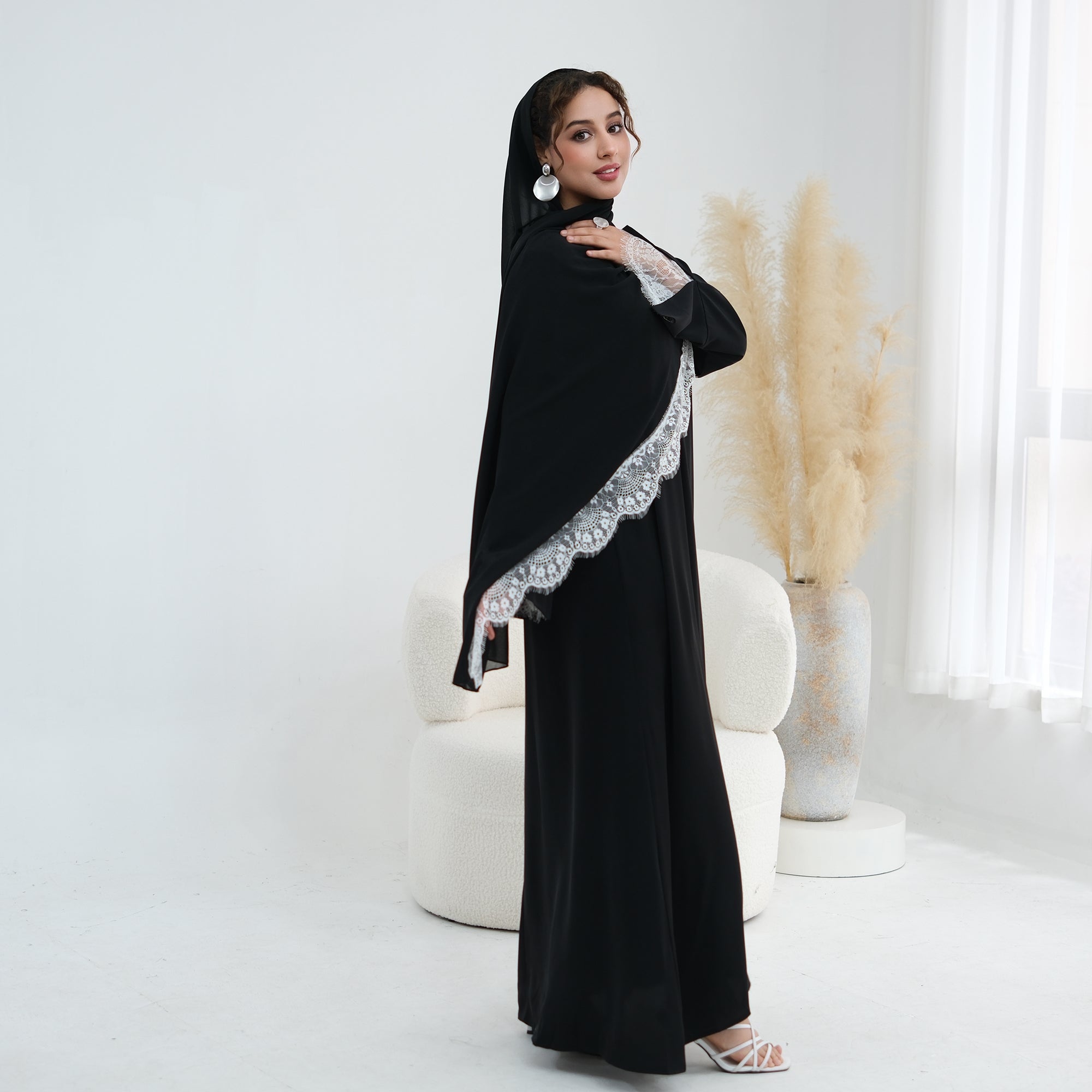 Amani Lace Cape Dress - Black/White