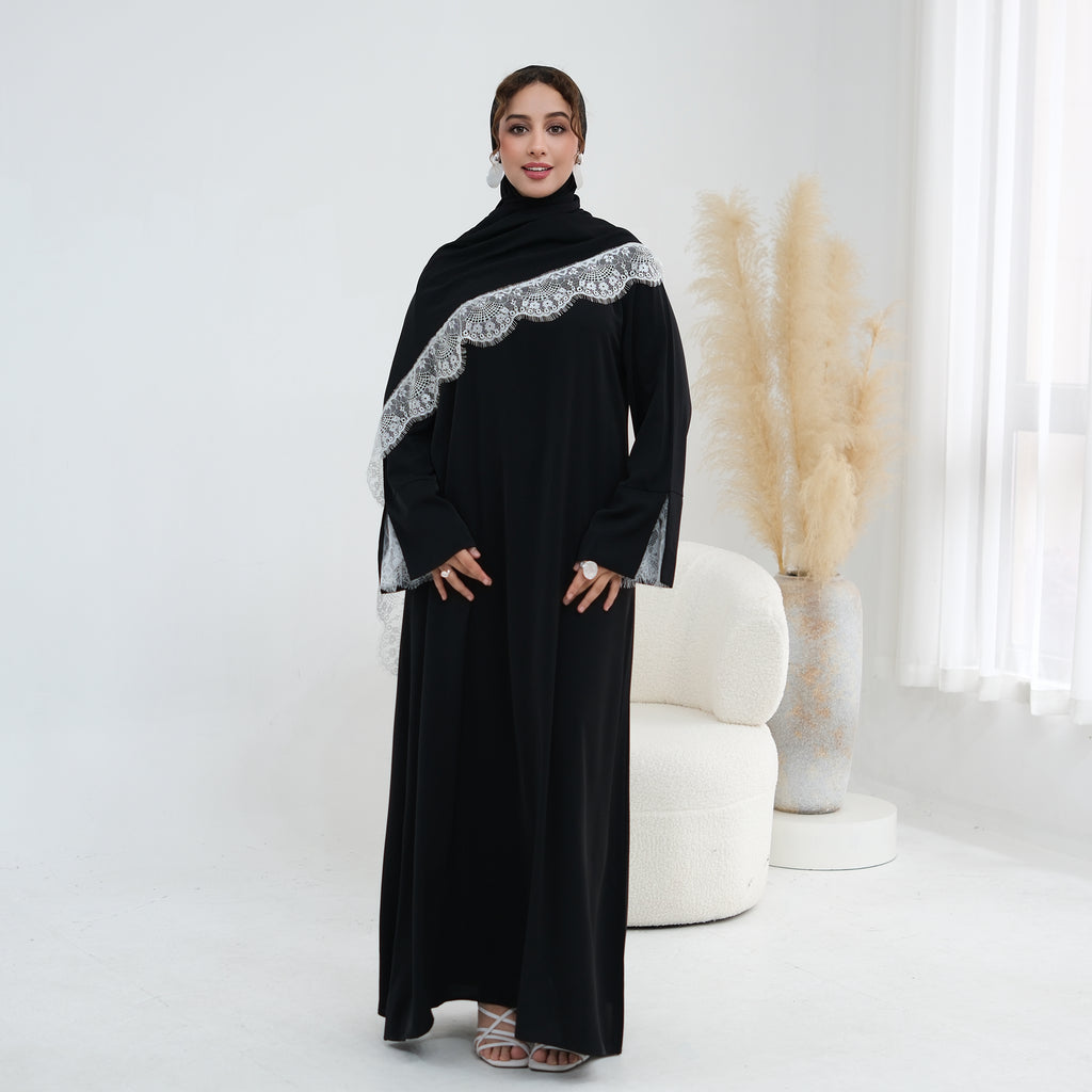 Amani Lace Cape Dress - Black/White