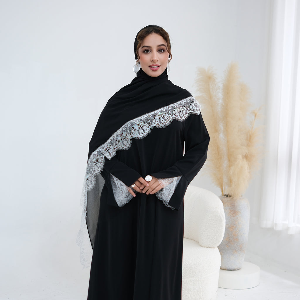 Amani Lace Cape Dress - Black/White