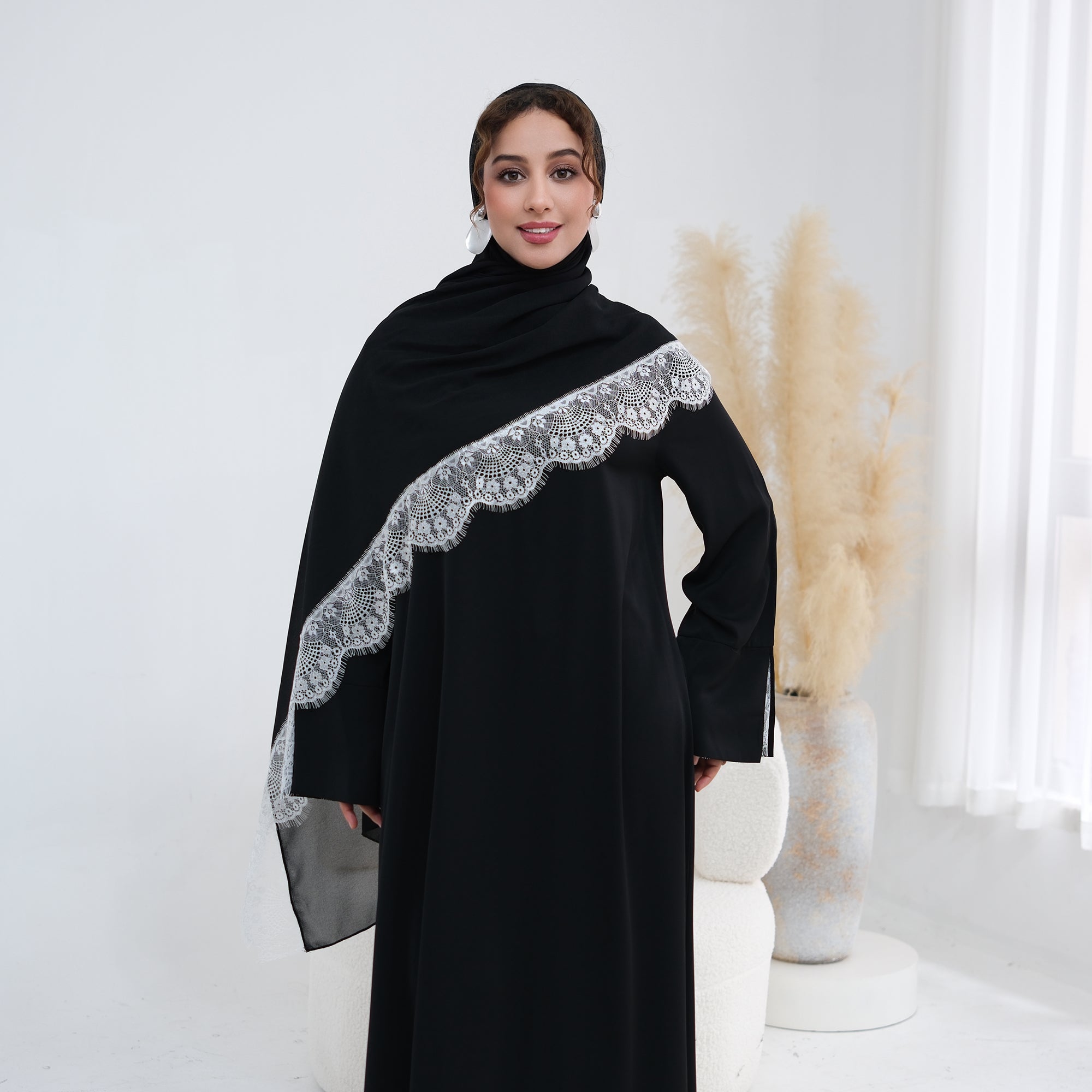 Amani Lace Cape Dress - Black/White